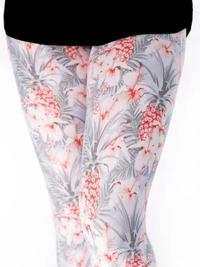 Floral Pineapple Print Leggings - Coral & Gray